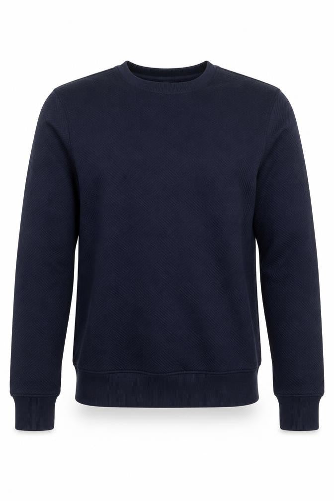 Front view of Matalan men’s blue cotton pullover sweatshirt, size S