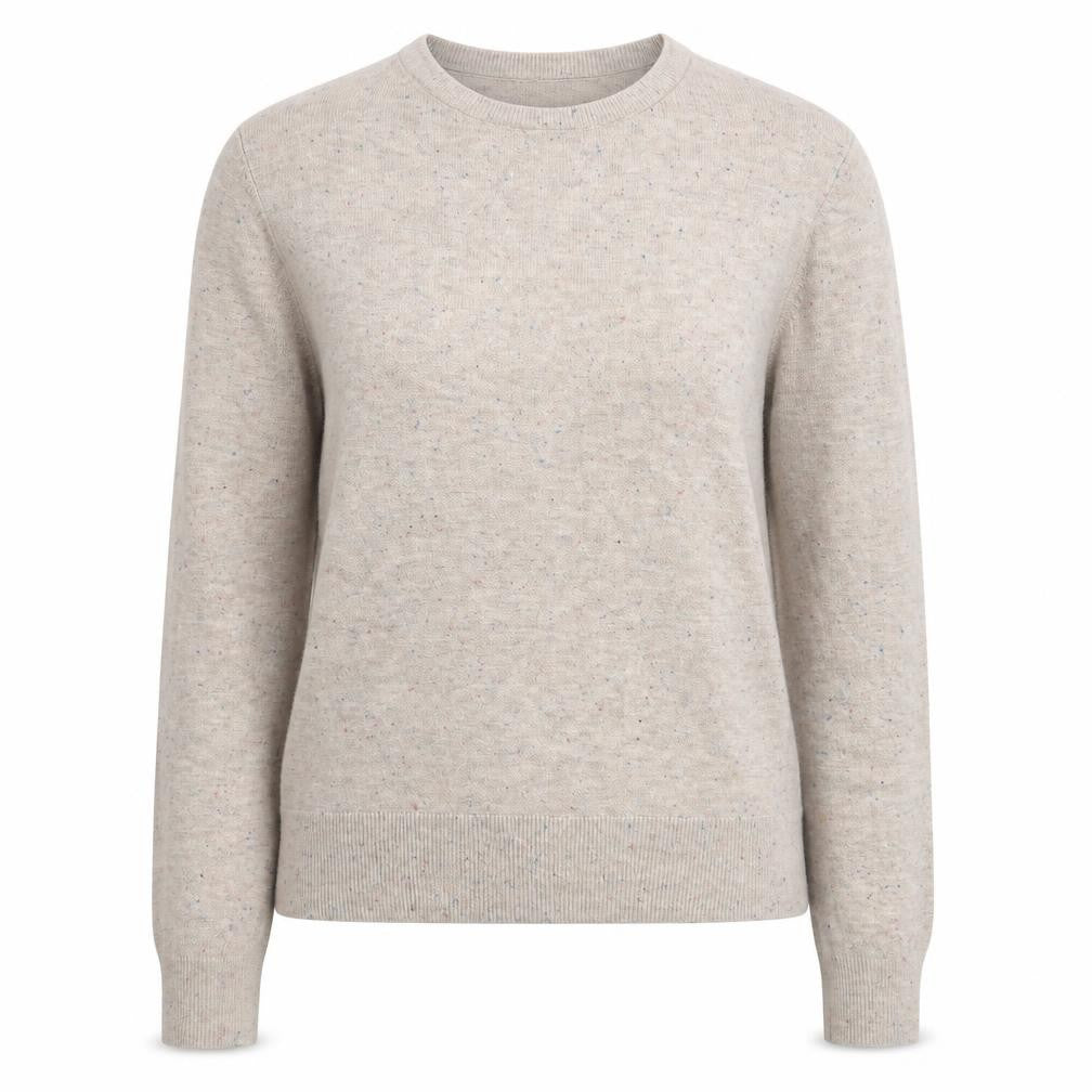 Front view of H&M women’s beige boat neck chlorofibre jumper, size XS, - multicolour fleck