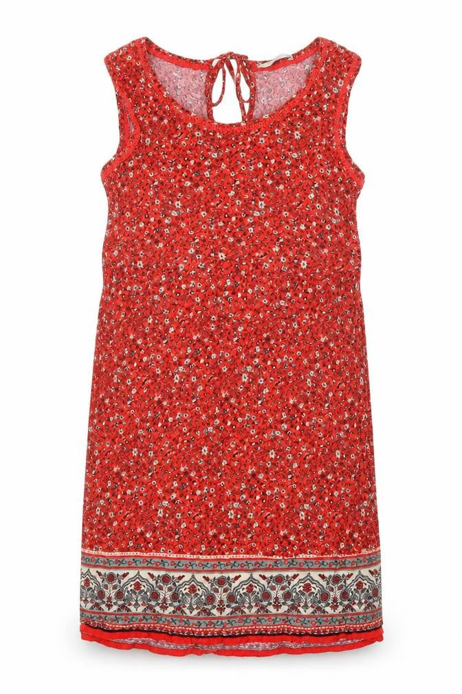 George Womens Red Floral Viscose A-Line Size 8 Round Neck Tie