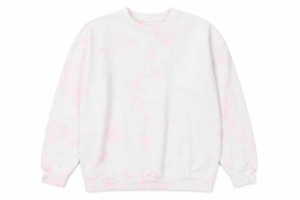 Front view of women’s pink geometric cotton pullover sweatshirt, size M, pullover - tie dye pattern