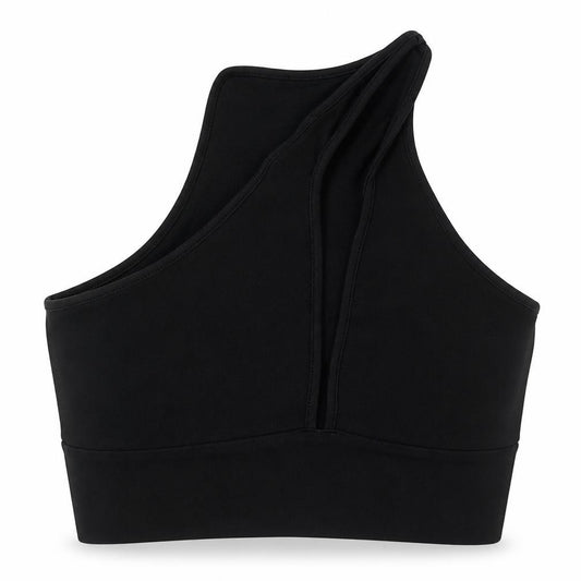 Front view of ASOS women’s black polyester cropped tank, size UK 10, v-neck