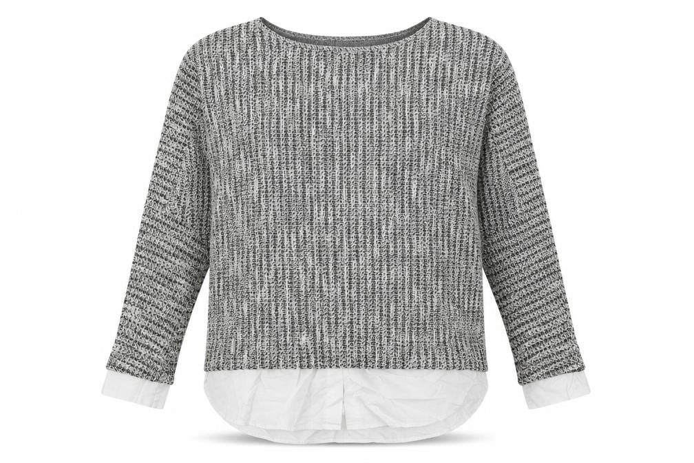 Front view of Apricot women’s grey round neck polyester jumper, size UK 10