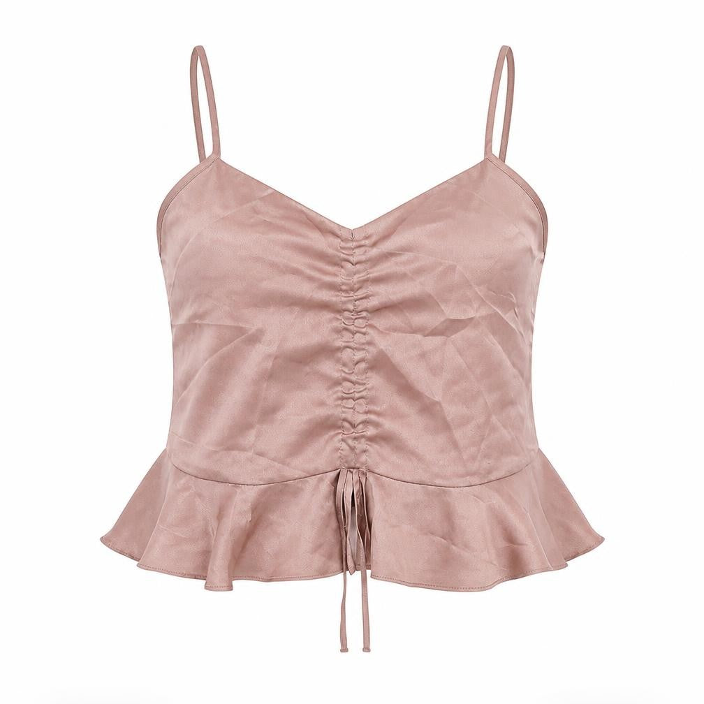 Topshop Womens Pink Polyester Camisole Tank Size 8 V-Neck - Cropped Front Ruched