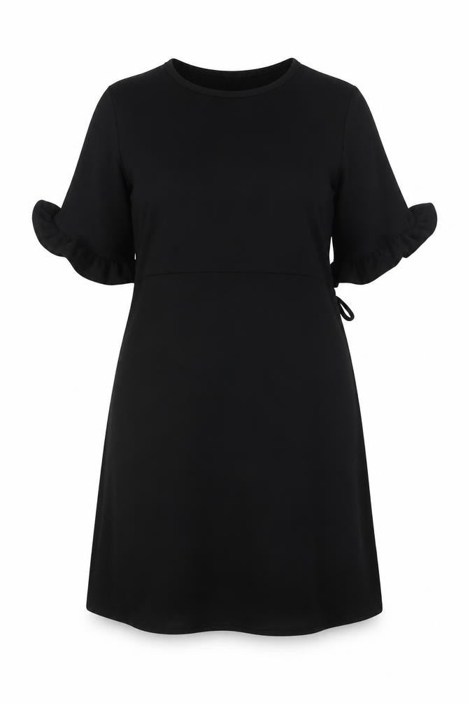 Front view of Boohoo women’s black polyester fit & flare, size UK 12, round neck pullover