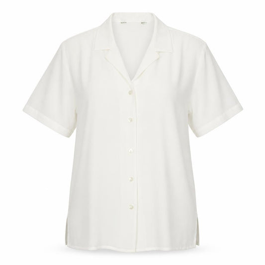 Front view of Preworn women’s white polyester basic button-up, size UK 10, collared