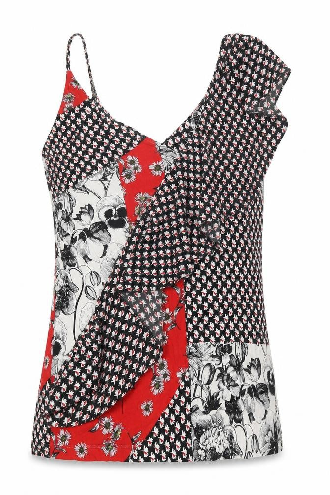 Next Womens Red Geometric Viscose Basic Tank Size 12 V-Neck