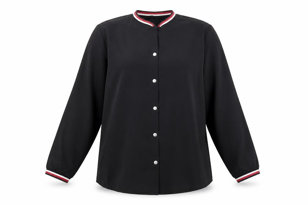 Preworn Womens Black Polyester Basic Button-Up Size M Round Neck