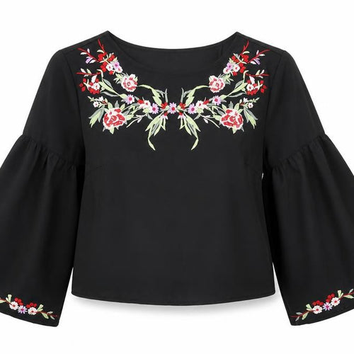 Miss Selfridge Womens Black Floral Polyester Cropped Blouse Size 4 Scoop Neck