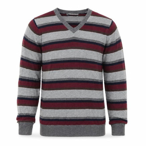 Marks and Spencer Mens Multicoloured V-Neck Striped Cotton Pullover Jumper Size S Long Sleeve