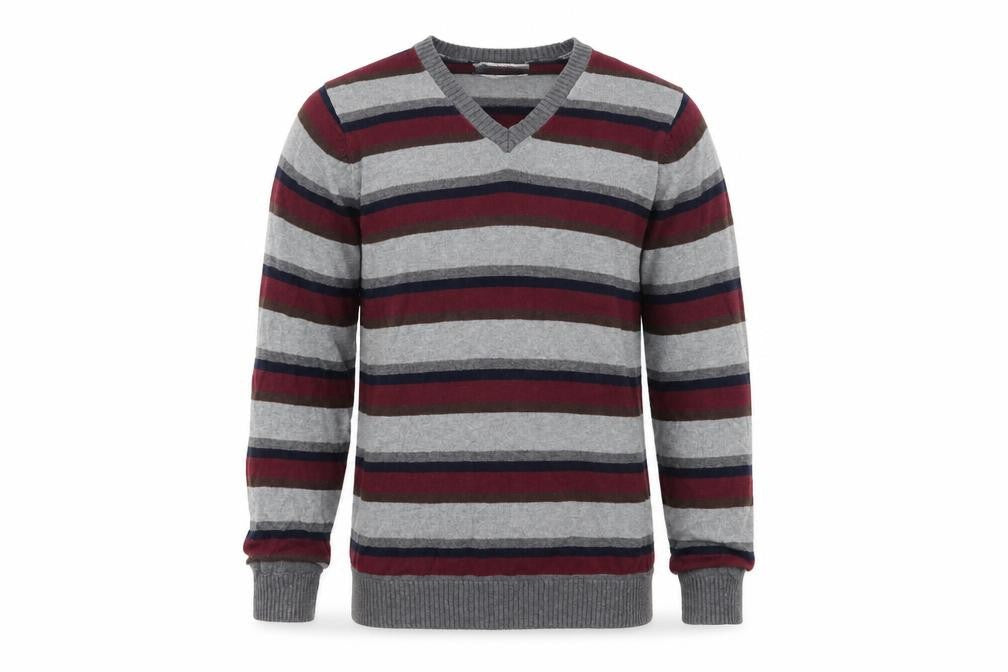 Marks and Spencer Mens Multicoloured V-Neck Striped Cotton Pullover Jumper Size S Long Sleeve