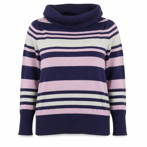 Marks and Spencer Womens Purple Roll Neck Striped Viscose Pullover Jumper Size 16