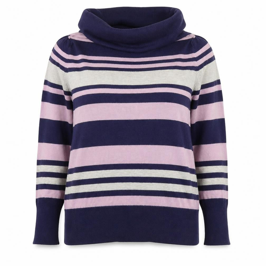 Marks and Spencer Womens Purple Roll Neck Striped Viscose Pullover Jumper Size 16