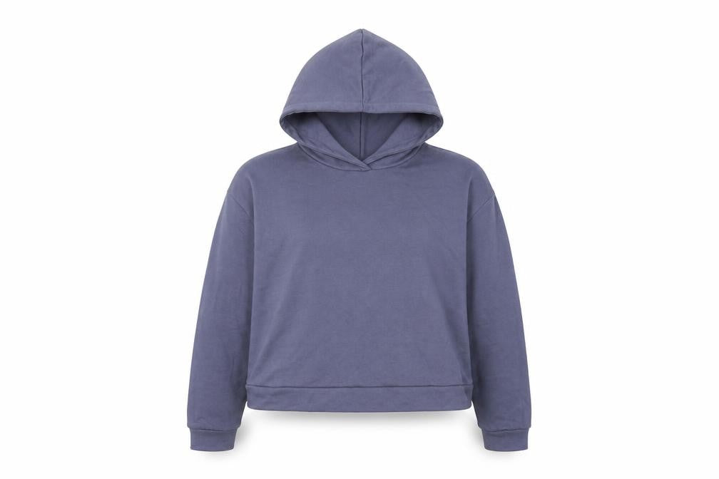 Front view of Jeff&Co women’s blue polyester pullover hoodie, size UK 14, pullover -, size UK 14-16