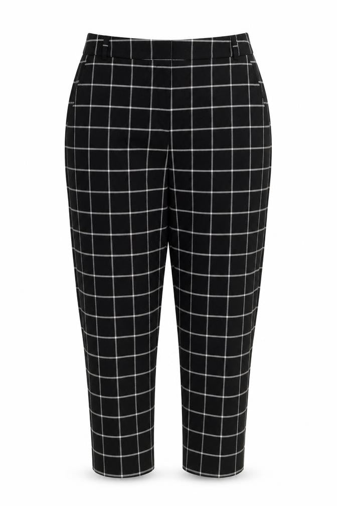Great Plains Womens Black Check Viscose Trousers Size 10 Regular Zip