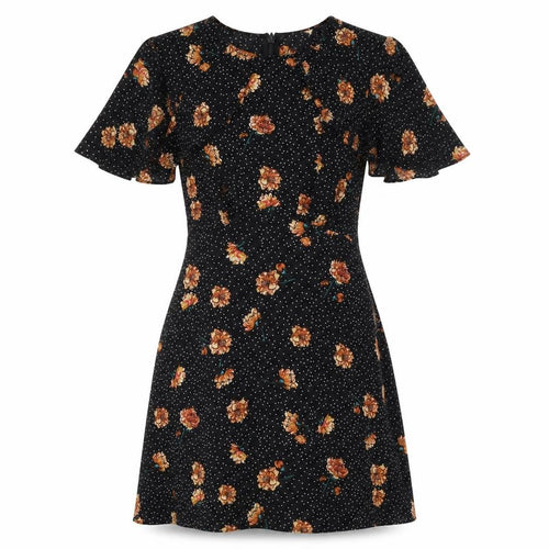Pins & Needles Womens Black Floral Polyester Fit & Flare Size M Round Neck Zip - Cold Shoulder