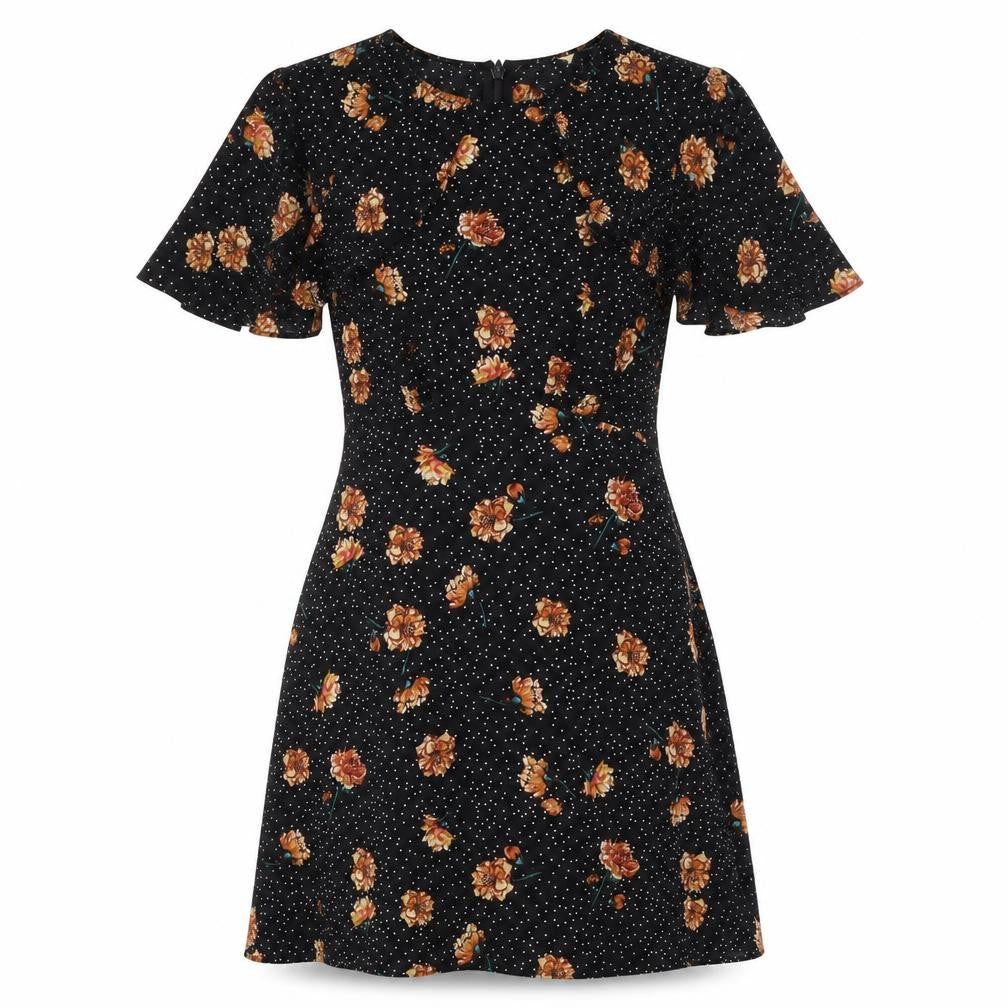 Pins & Needles Womens Black Floral Polyester Fit & Flare Size M Round Neck Zip - Cold Shoulder