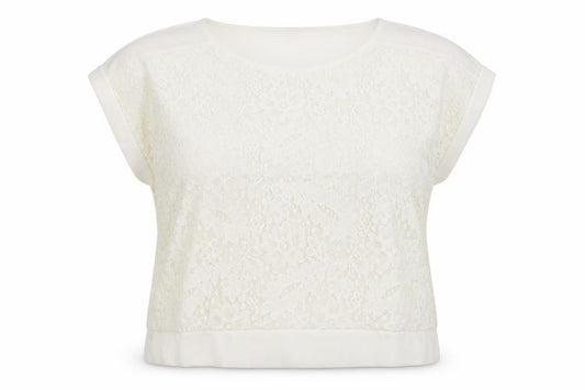 Front view of Oasis women’s ivory floral cotton basic blouse, size XL, scoop neck