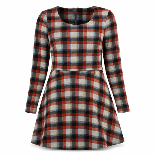 Yumi Womens Red Plaid Polyester Fit & Flare Size 12 Round Neck Zip