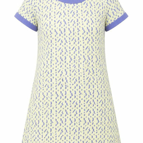 OEUVRE Womens Yellow Geometric Polyester T-Shirt Dress Size 10 Round Neck Pullover