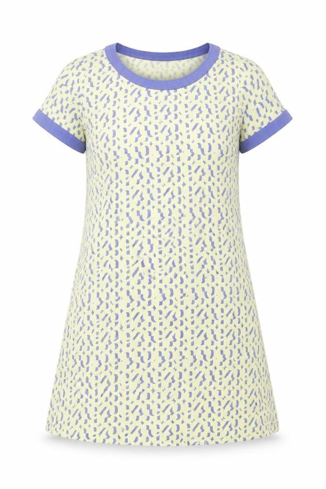 OEUVRE Womens Yellow Geometric Polyester T-Shirt Dress Size 10 Round Neck Pullover