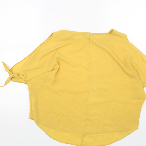 New Look Womens Yellow Polyester Basic Blouse Size 16 Round Neck - Tie Sleeve Detail