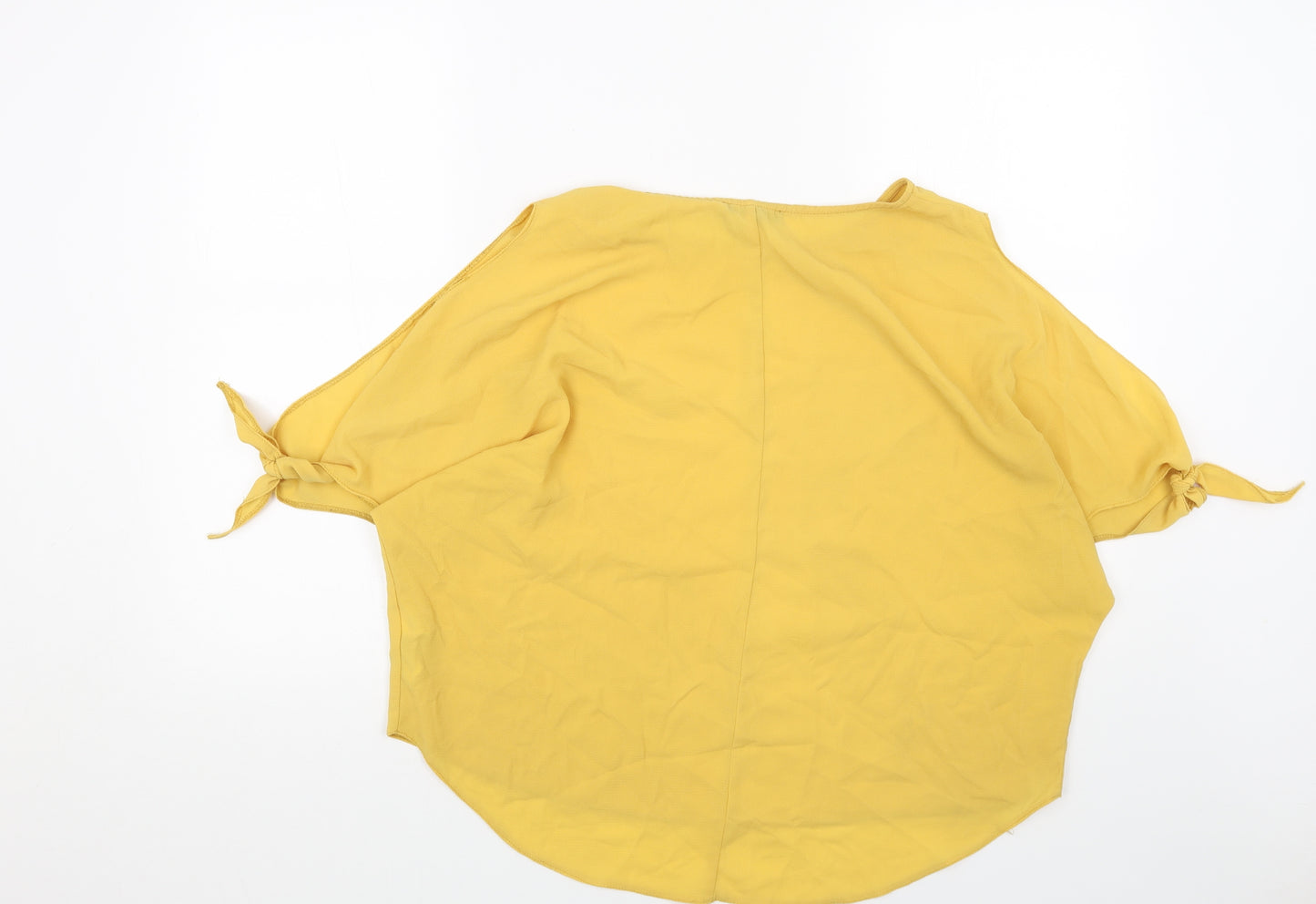 New Look Womens Yellow Polyester Basic Blouse Size 16 Round Neck - Tie Sleeve Detail