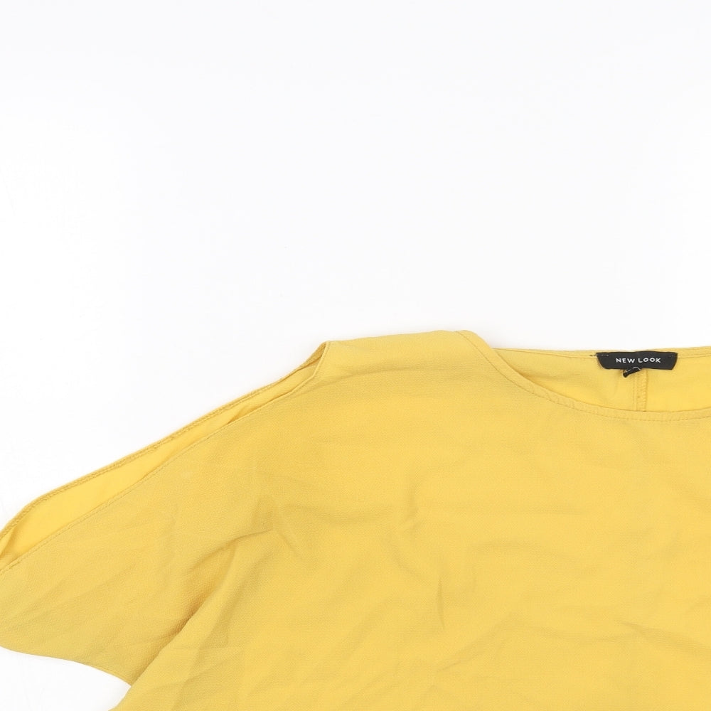 New Look Womens Yellow Polyester Basic Blouse Size 16 Round Neck - Tie Sleeve Detail