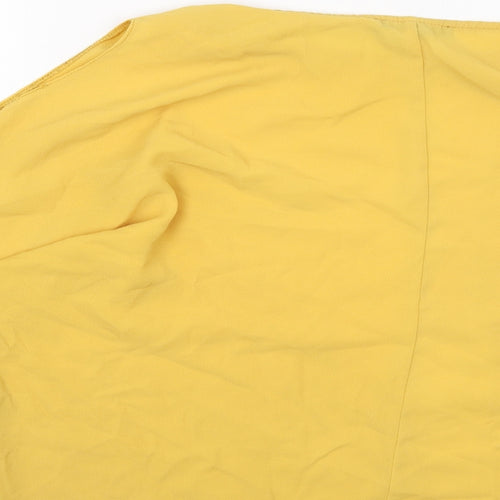 New Look Womens Yellow Polyester Basic Blouse Size 16 Round Neck - Tie Sleeve Detail