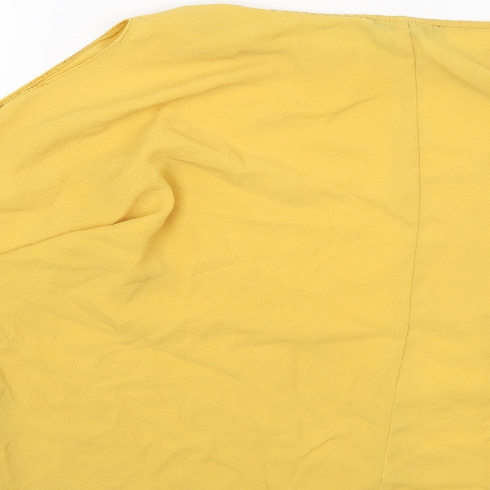 New Look Womens Yellow Polyester Basic Blouse Size 16 Round Neck - Tie Sleeve Detail