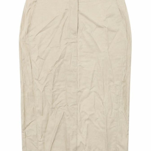 Autograph Womens Beige Cotton Straight & Pencil Skirt Size 8 Zip