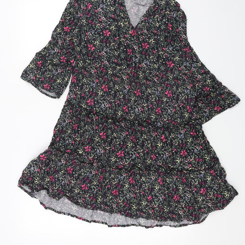 VERO MODA Womens Black Floral Viscose A-Line Size M V-Neck Pullover