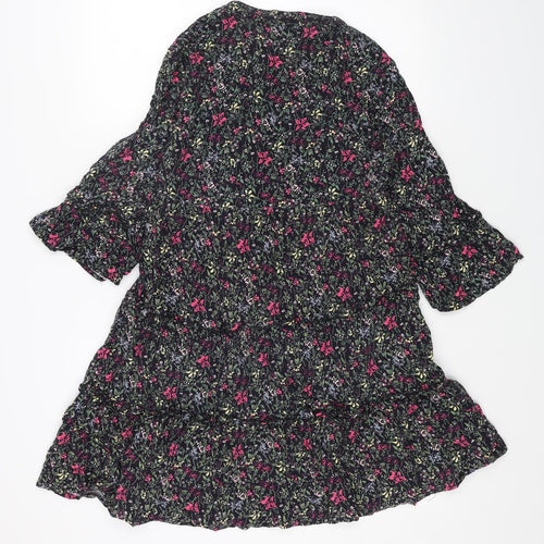 VERO MODA Womens Black Floral Viscose A-Line Size M V-Neck Pullover