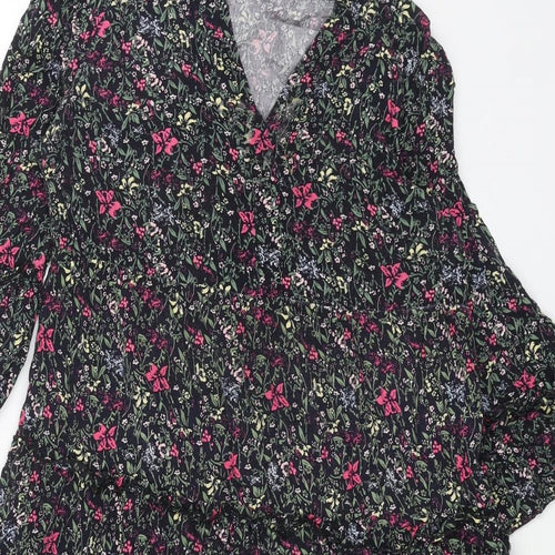 VERO MODA Womens Black Floral Viscose A-Line Size M V-Neck Pullover