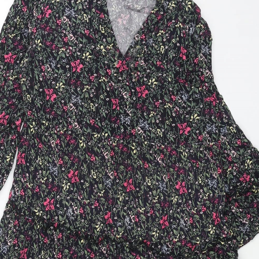 VERO MODA Womens Black Floral Viscose A-Line Size M V-Neck Pullover
