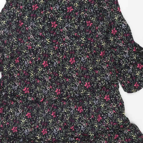 VERO MODA Womens Black Floral Viscose A-Line Size M V-Neck Pullover
