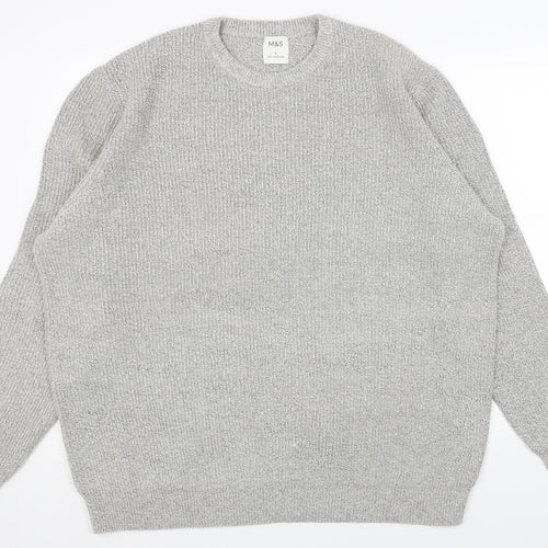 Marks and Spencer Mens Grey Round Neck Polyamide Pullover Jumper Size S Long Sleeve