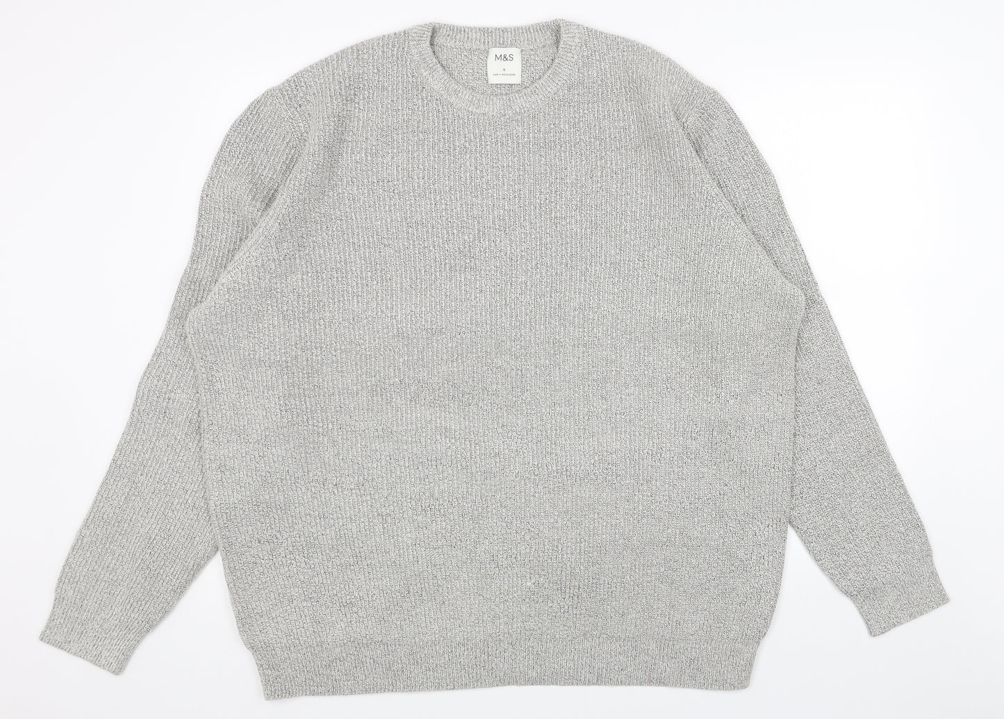 Marks and Spencer Mens Grey Round Neck Polyamide Pullover Jumper Size S Long Sleeve