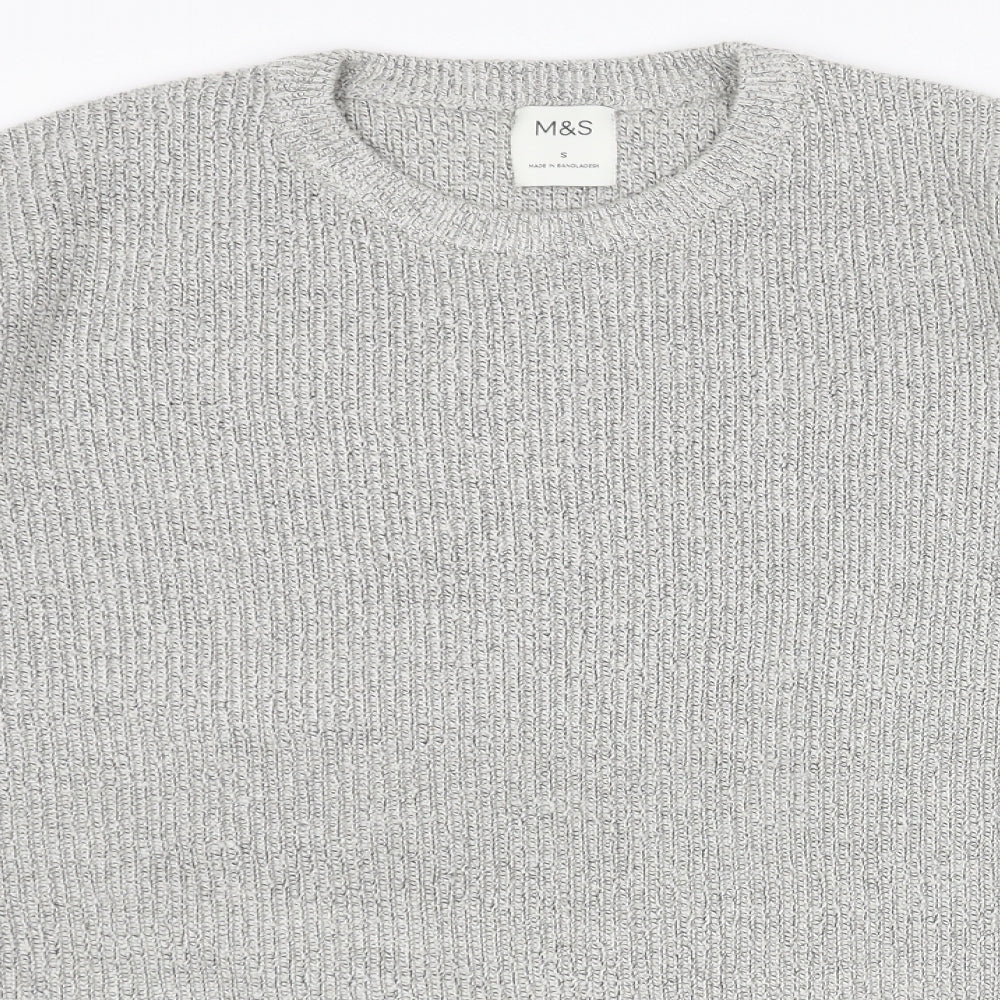 Marks and Spencer Mens Grey Round Neck Polyamide Pullover Jumper Size S Long Sleeve