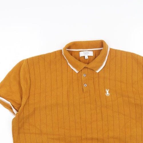 NEXT Mens Orange Cotton Polo Size XL Collared Button
