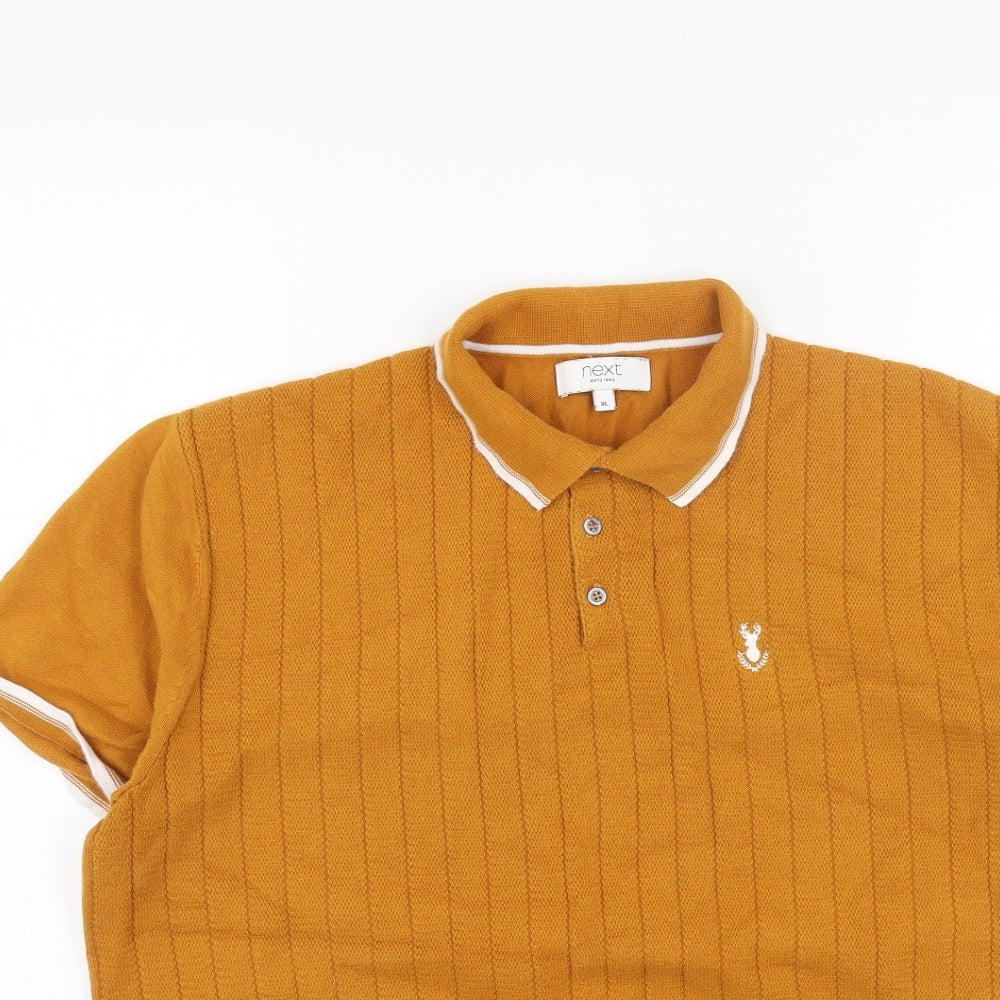 NEXT Mens Orange Cotton Polo Size XL Collared Button