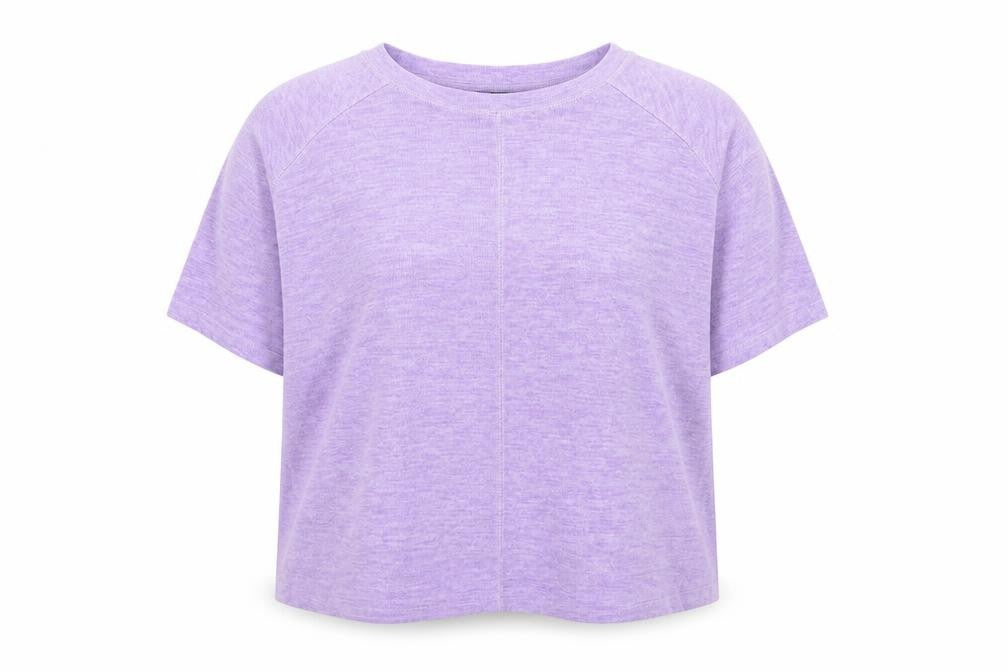 Front view of Marks & Spencer women’s purple round neck viscose jumper, size UK 16