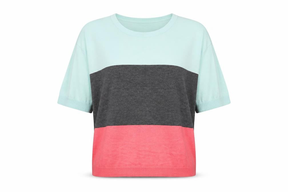 Front view of Great Plains women’s multicoloured striped cotton basic t-shirt, size L, round neck