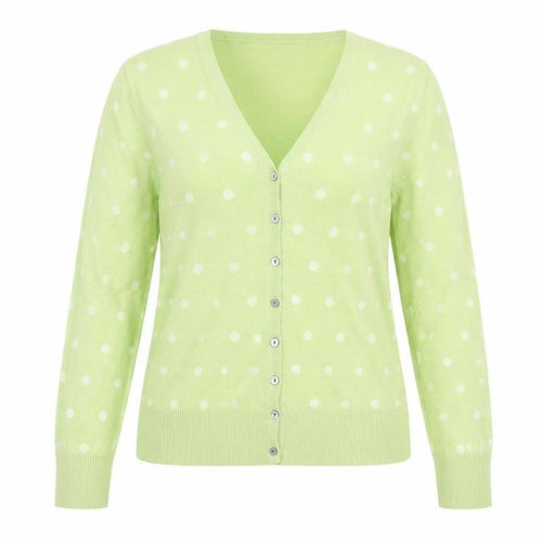 Woollovers Womens Green V-Neck Polka Dot Cotton Cardigan Jumper Size M