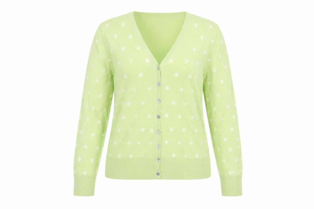 Woollovers Womens Green V-Neck Polka Dot Cotton Cardigan Jumper Size M