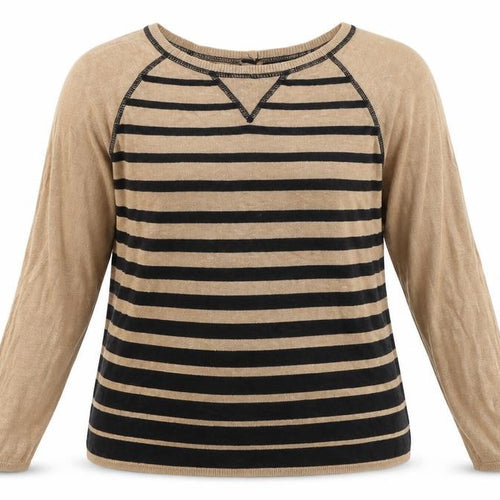 Cynthia Rowley Womens Brown Striped Viscose Basic T-Shirt Size L Round Neck