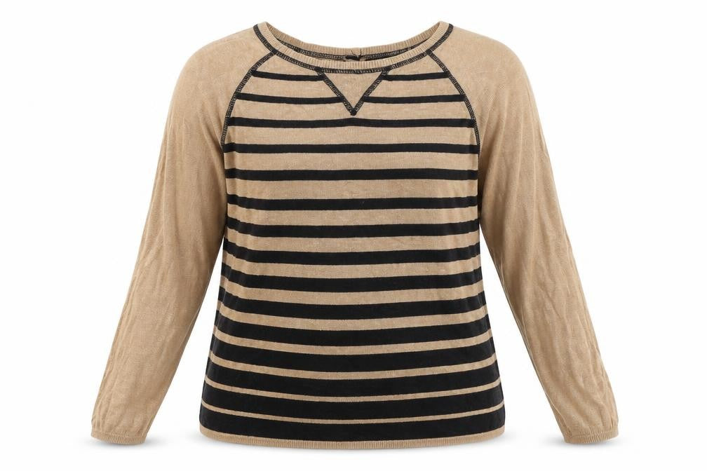 Cynthia Rowley Womens Brown Striped Viscose Basic T-Shirt Size L Round Neck