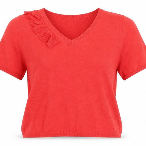 Mango Womens Red Polyester Basic Blouse Size XS V-Neck