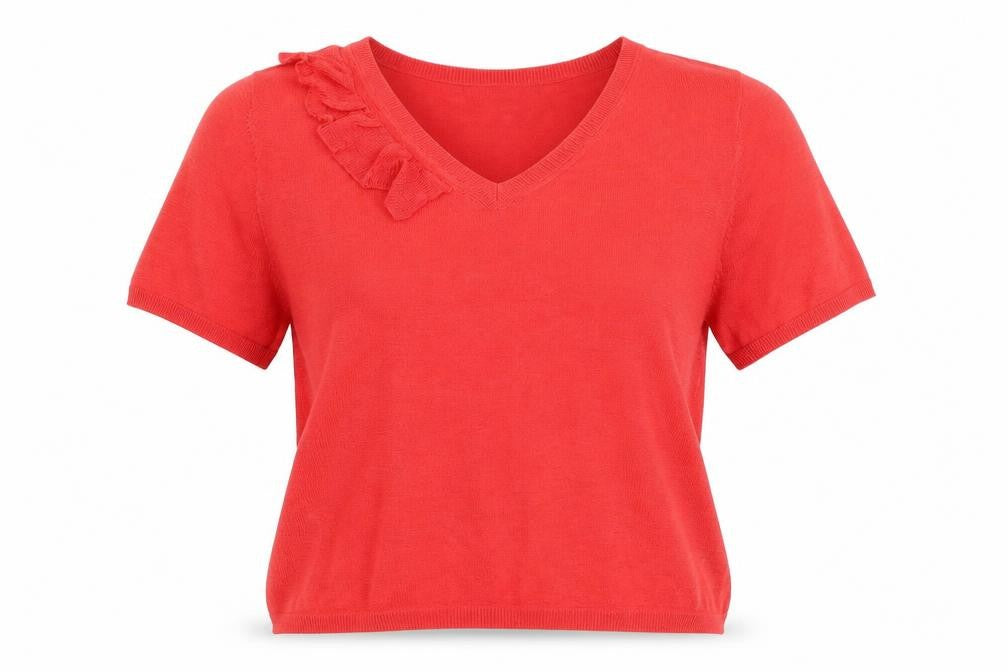 Mango Womens Red Polyester Basic Blouse Size XS V-Neck