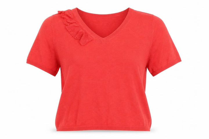 Mango Womens Red Polyester Basic Blouse Size XS V-Neck