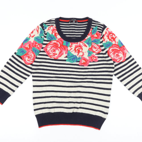 Marks and Spencer Womens Multicoloured Crew Neck Geometric Cotton Pullover Jumper Size 10 Pullover